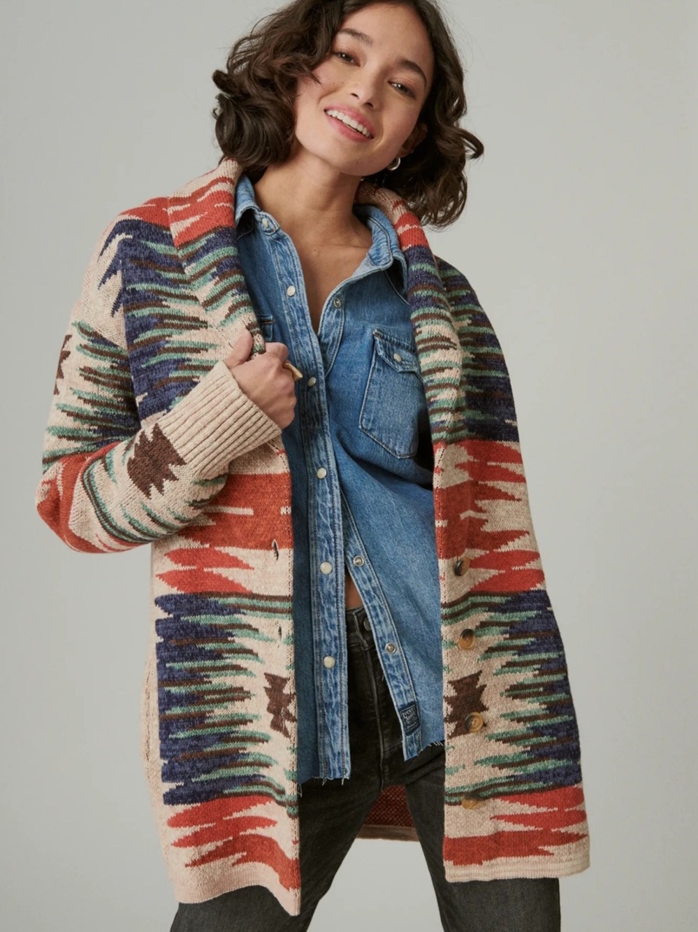 EUC LUCKY BRAND Southwestern Sweater Cardigan SIZE MEDIUM $149 Retail